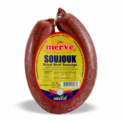 12-185-2 MERVE HALAL BEEF SOUJOUK MILD ROUND 12/1 LB