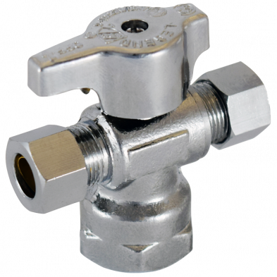 FD-518Q2 1/2" FIP x 3/8" OD x 1/4" OD CP Brass 1/4 Turn Dual Stop LF