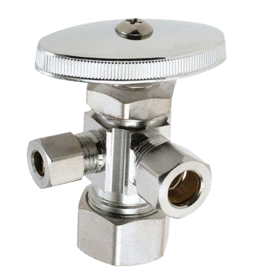 FD-555QB Brasscraft 5/8" Comp x 3/8" x 1/4"  Comp Multi Turn Ang Stop