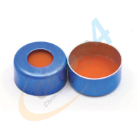 C141-11B 11mm Aluminum Blue Crimp Cap, Clear PTFE/Natural Red Rubber