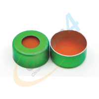 C141-11G 11mm Aluminum Green Crimp Cap, PTFE/Natural Red Rubber