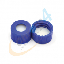 C389-09B 9mm Blue Screw Cap, Tan PFOA Free Septa, .040&rdquo; Thick