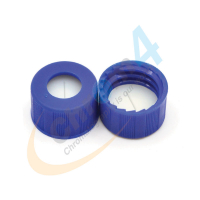 C389S-09B Caps,Screw,9mm, Blue,Tan PTFE  free Septa, .040&rdquo; Thick w/sli