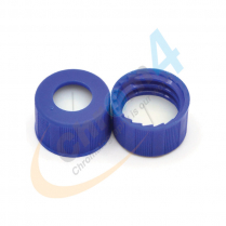 C389S-09B Caps,Screw,9mm, Blue,Tan PTFE  free Septa, .040&rdquo; Thick w/sli