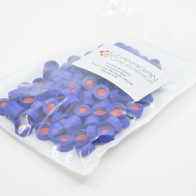 9mm Blue Screw Cap, Bonded, Clear PTFE/Red Rubber