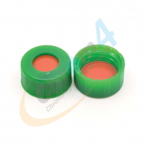 C394-09G 9mm Green Screw Cap, Bonded, Clear PTFE/Red Rubber