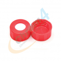 C397-09R 9mm Red Screw Cap, Bonded Red PTFE/White Silicone, pre-slit