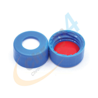 C397E-09B 9mm Blue Ribbed Screw Cap,1mm Red PTFE/White Sil, Pre-Slit