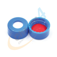 C397E-09SB 9mm Blue Screw Cap, Red PTFE/White Silicone, pre-slit