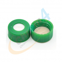 C397S-09G 9mm Green Screw Cap, Beige PTFE/Silicone Bonded w/slit