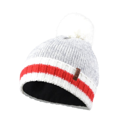 CTS-77202GRY/RED 77-020 TUQUE-KNIT-FLC POM POM,GREY/RED