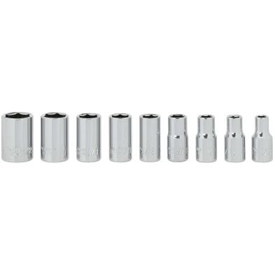 HTU-601102 601102 9-PC. SAE SOCKET SET, 1/4" DR. 6 PT.