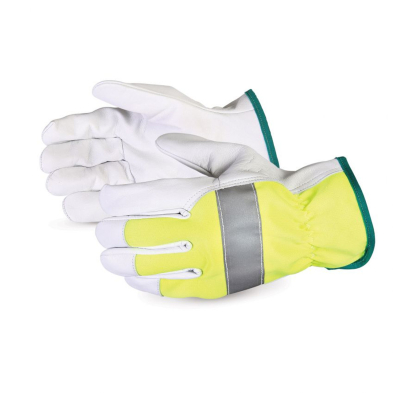 SAF-GL378GAHVBS 378GAHVB DRIVER GLOVE, HI VIS YELLOW BACK W/SILVER STRI[E, S