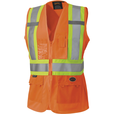 SAH-136/OR/M 136 PIONEER WOMENS HI VIZ SAFETY VEST ORANGE MED