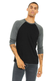 SAH-3200/GREY/L 3200 UNISEX 3/4 SLEEVE SHIRT BLACK/HEATHER LARGE