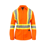 SAH-4441W/OR/L 4441W PIONEER WOMENS HIVIS BUTTON UP SHIRT ORANGE LARGE