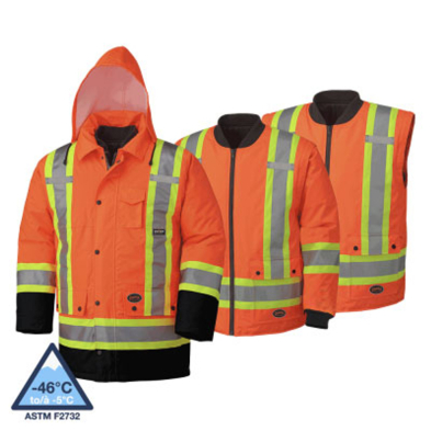 SAH-5020BBS 5020BB 6-IN-1 PARKA HI VIZ ORANGE W/STRIPES, SMALL