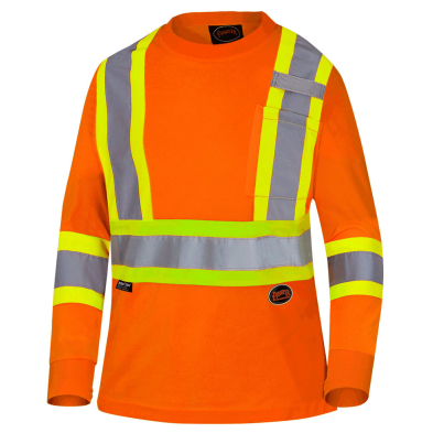 SAH-6968/SMALL 6968 WOMENS HI VIS SAFETY LONG SLEEVE SHIRT ORANGE SMALL