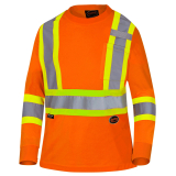 SAH-6995/XS/OR HI-VIZ SAFETY LONG-SLEEVED SHIRT - BIRDSEYE POLY -ORANGE- XS