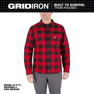 SAH-M551/RED/L M551 MILWAUKEE GRID LS FLANNEL SHIRT RED LARGE