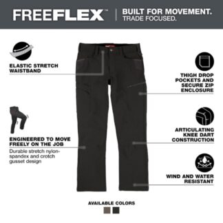 SAH-M651/BLACK/36X32 M651 MILWAUKEE FREEFLEX TECH PANTS BLACK 36X32