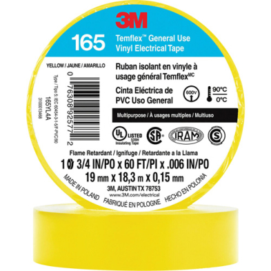 TA1-3MT165YL4A 3M 165YL4A TEMFLEX VINYL ELECTRICAL TAPE  3/4" X 60' YELLOW