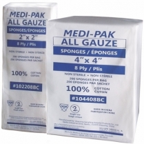 102208BC GAUZE SPONGE WOVEN 2" x 2" 8-PLY NON-STR MEDIPAK