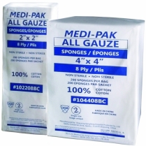 104408BC GAUZE SPONGE WOVEN 4" x 4" 8-PLY NON-STR MEDIPAK