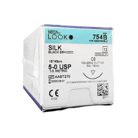 754B SUTURE 5-0 SILK 18" C6 18MM NDL 3/8  BLK BR RV CUT LOOK