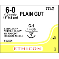 774G SUTURE 6-0 PLAIN GUT 18" G-1  3/8 CIRCLE REV CUT