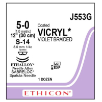 J553G SUTURE VICRYL 5-0 POLYGLACTIN 910 8MM 1/4 CIRCLE SPATULA