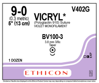 V402G SUTURE VICRYL 9-0 MICRO BV100-3 NEEDLE 5" VIOLET COATED