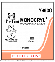 Y493G SUTURE MONOCRYL 5-0 P-3  18" UNDYED
