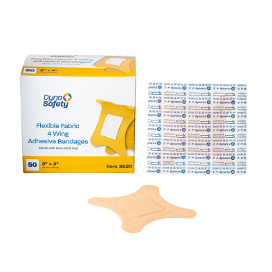 EM-6324-3620 Bandaid Fabric 4 Wing, 3"x 3" 50/box - Latex Free