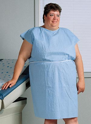 EM-6489-0228 Blue Exam Gown  2 ply, Scrim, 30"x 42", 50/cs.