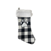 SPOT HOLIDAY White/Grey Plaid Pawprint Pet Stocking (6)