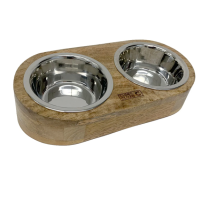 DEKI CloeCluzo CC7064 Cat Double Bowl - Ergonomic MangoWood