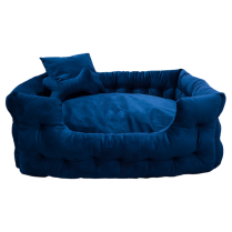 DEKI Gooeez GZ1047 Luxury Velour Pet Bed w Pillow 28x20" BLU