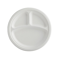 Bio Sugarcane Bagasse 3-Compartment 10" Round Plate 500/cs