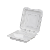 PP White Hinged 3-Comp Container 9x9x2.7" 150pcs/cs