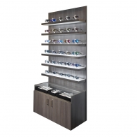 locking shelf eyewear display, optical furniture, LED lit display, LED lit eyewear display