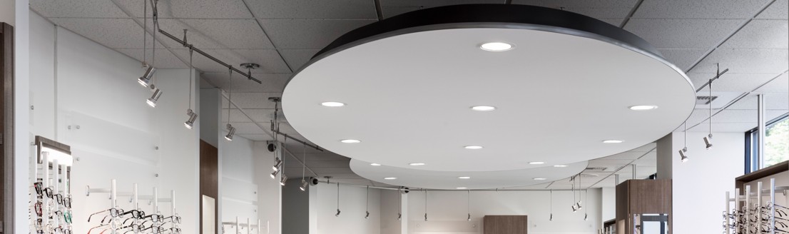 optical display location lighting, ideal lighting for retail eyeglass store, retail optical store design