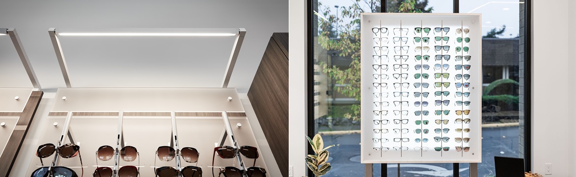 optical display location lighting, ideal lighting for retail eyeglass store, retail optical store design
