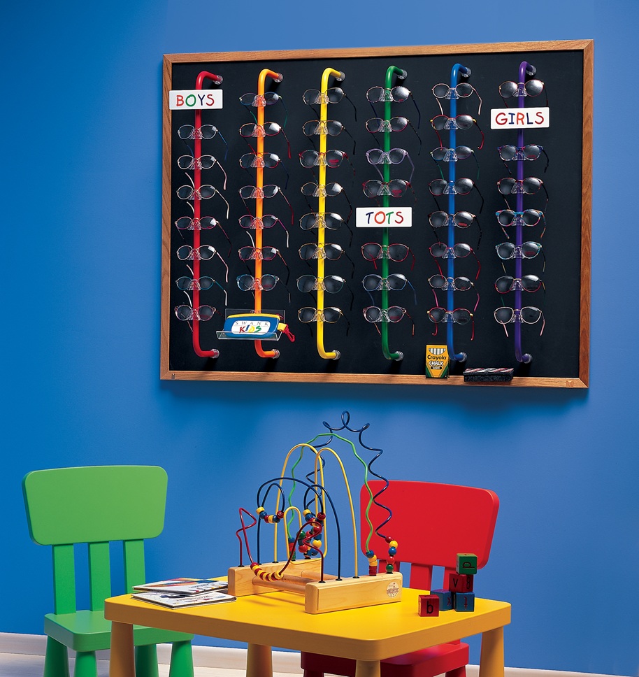 childrens eyewear display, kids sunglass display, kids retail eyewear display, kids glasses wall panel