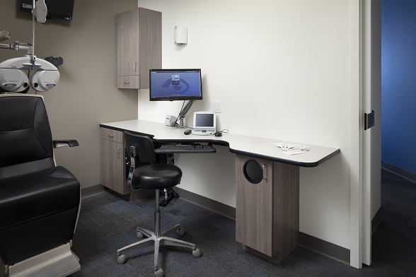 exam room cabinets, optical exam room, optical lab, optical space remodel, optical department cabinets