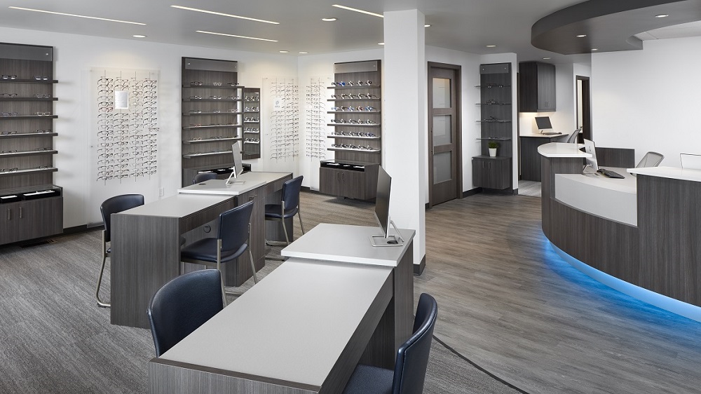 optical space design, frame displays, sunglass displays, office remodel, optical space remodel, interior design, architectural office design