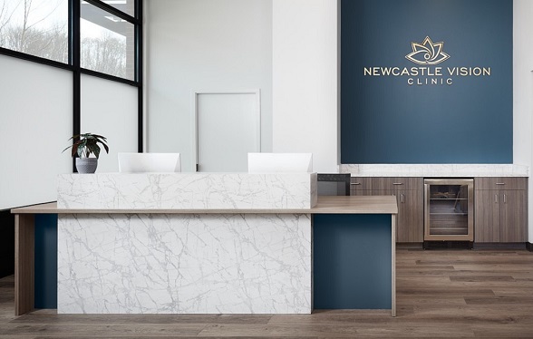 optometry office furnishings, reception desk, optical store design, casework, cabinetry, retail store cabinetry