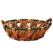 Two Tone Round Wicker Basket w/Handles 17.5" Dia x 5"H