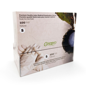 CarePro Latex Powder Free Exam Gloves Natural 100PC Small