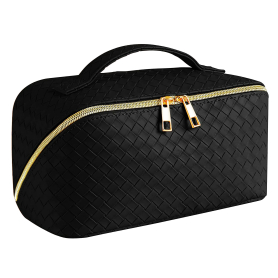 Woven Vegan Leather Cosmetic Makeup Travel Bag | BLACK 69084